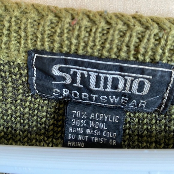 Vintage Studio Sportswear | Wool Blend Grandpa-Style Crewneck Knit Sweater - Picture 3 of 4